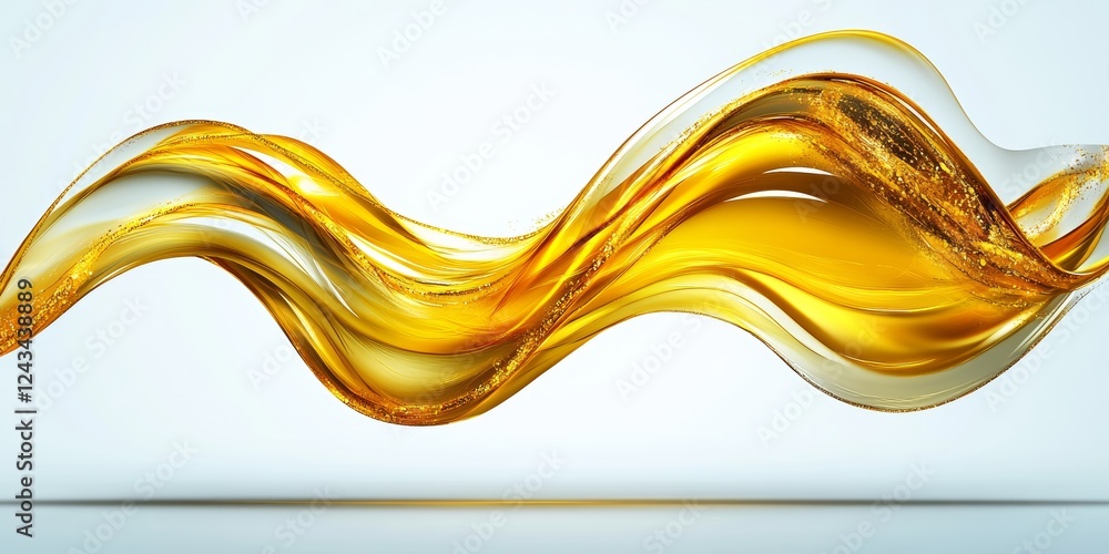Poster dynamic flowing golden liquid splash, abstract swirl wave, shiny fluid design element