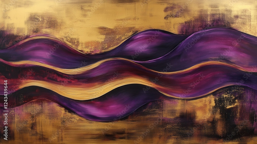Aufkleber Flowing wave design in deep purple and gold hues creates an elegant and dynamic visual experience