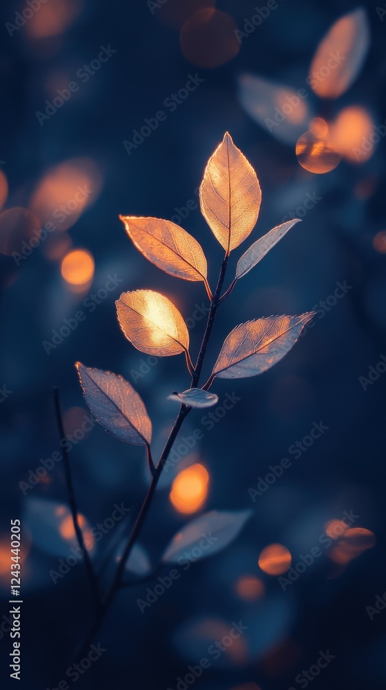 Leinwandbilder dreamy bokeh of glowing leaves captured in warm tones during twilight hours in a tranquil setting
