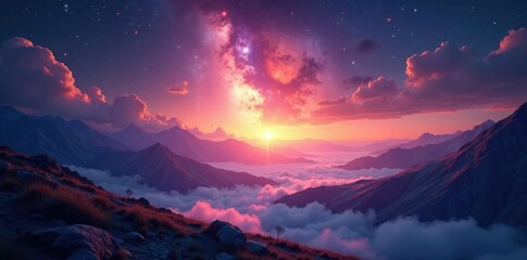 Fototapeta premium Cosmic luminosity permeating an endless landscape, cosmic, ambient