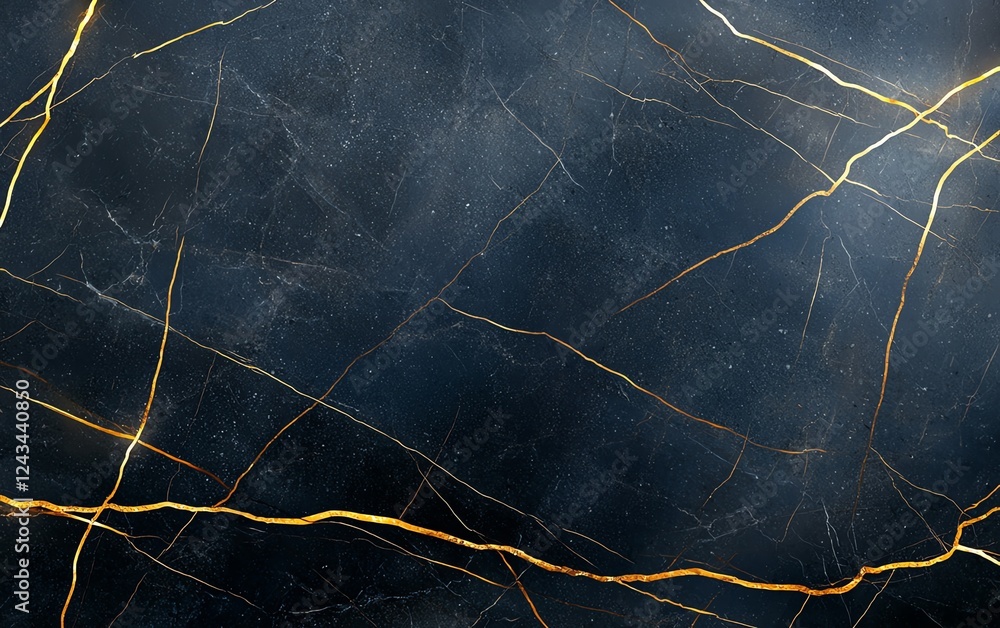 Poster close-up view of a dark marble surface with striking golden veins, offering a luxurious and elegant 
