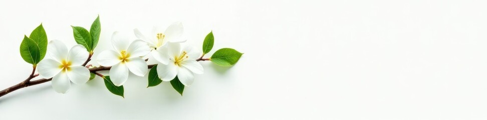 Fototapeta premium Blooming White Jasmine vine against a white background, stems, jasmine