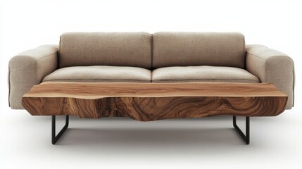 Fototapeta premium Contemporary living room design featuring a wooden coffee table and a cozy sofa for modern home comfort