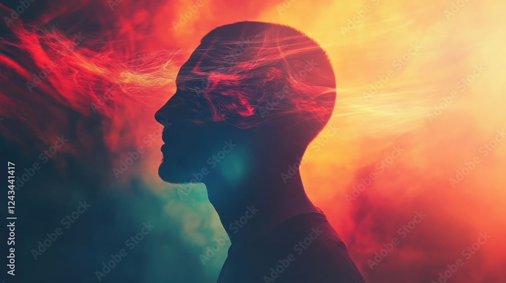 Fototapete man glowing with ethereal light in a vibrant, abstract setting representing imagination and creativi