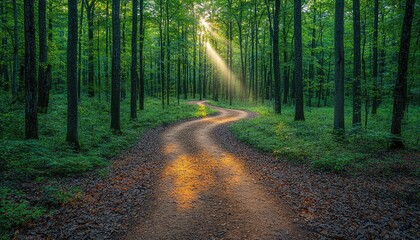 Fototapeta premium Sunlit Path Winding Through A Lush Green Forest