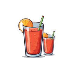 juice glasses with straw and lemon slice isolated on white background , Summer drink set.