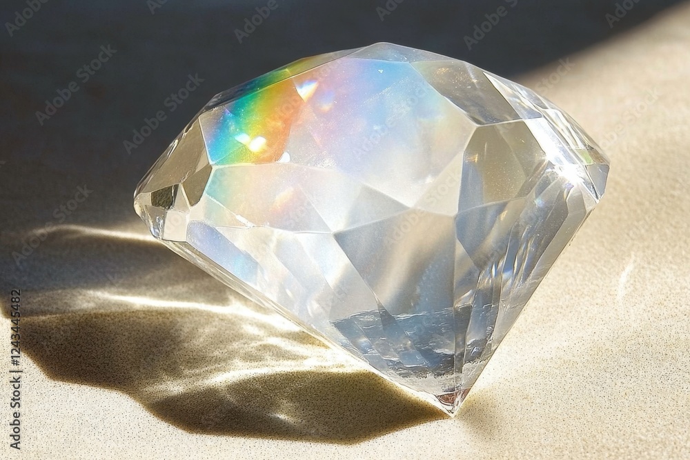 Poster sparkling gemstone with colorful reflections on smooth surface