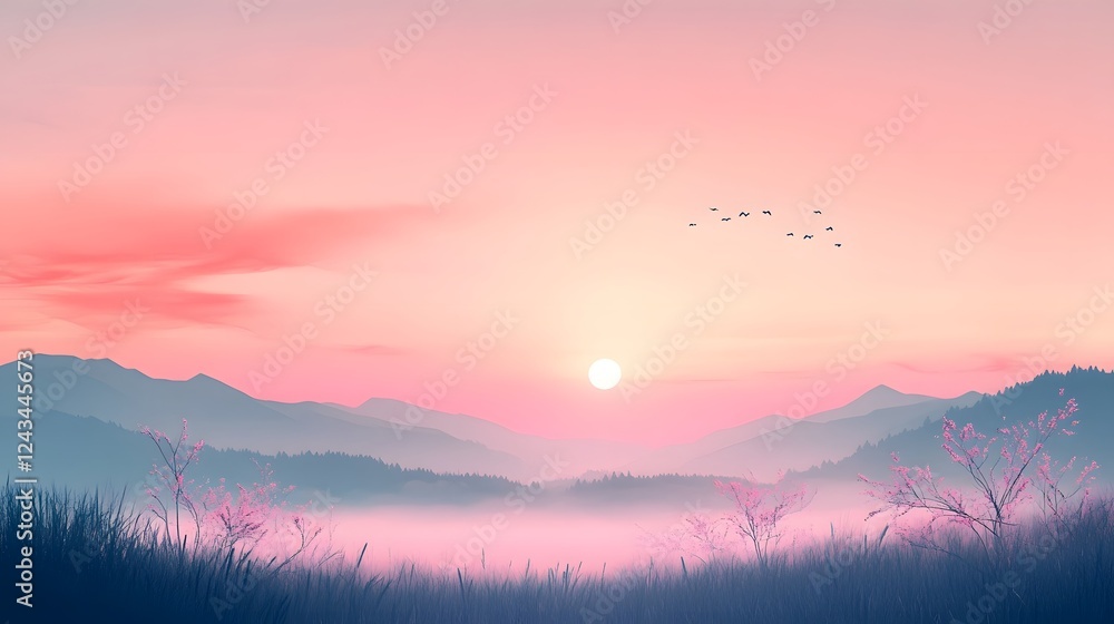 Aufkleber tranquil minimal scene featuring soft gradient hues an open airy landscape and a serene dreamy atmos