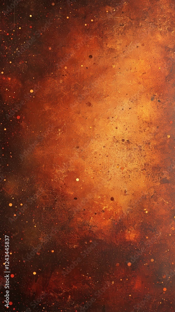Poster warm bronze and deep red sparkles create a celestial backdrop resembling a cosmic explosion or a vib
