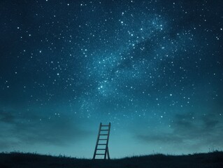 Starry night sky with ladder reaching toward the stars