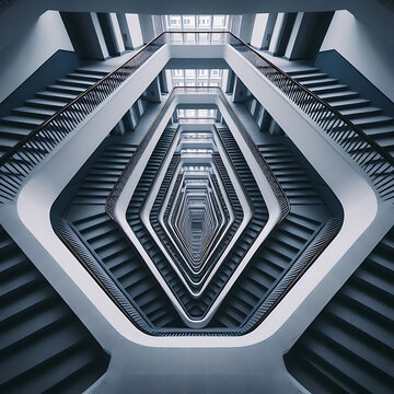 A symmetrical staircase shot from a unique angle.