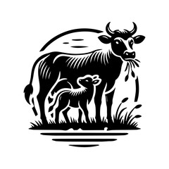 cow eating grass logo design