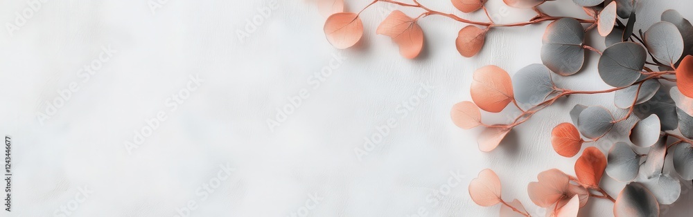 Leinwandbilder elegant composition of soft peach and gray leaves blending seamlessly on a textured background