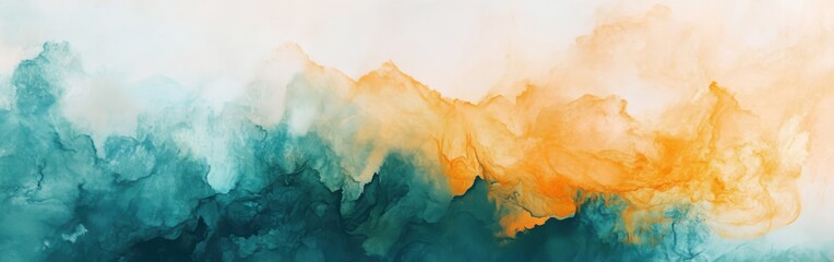 Soft pastel amber and teal brushstrokes create a calming atmosphere in abstract art piece