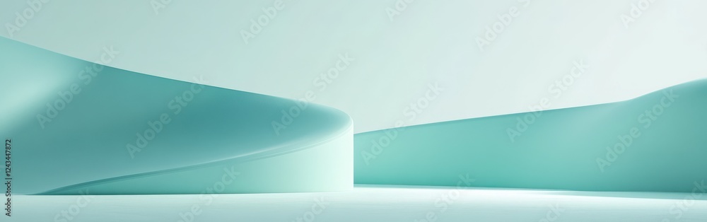Poster mint hues create a serene atmosphere with smooth curved forms suggesting tranquility and calmness in