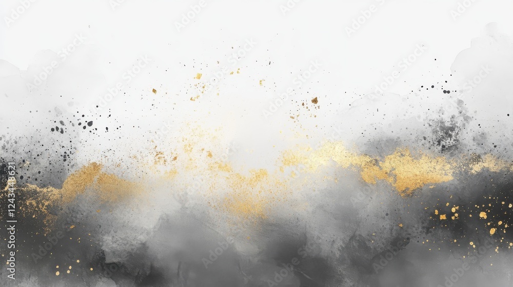 Aufkleber layered gray pencil strokes create a muted textured background with hints of gold accents in a artis