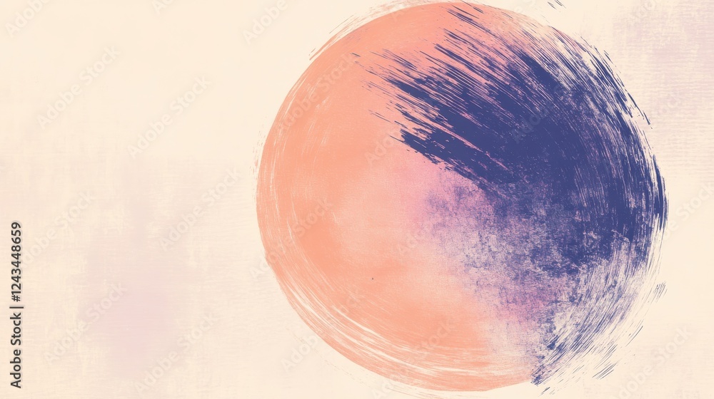 Poster minimalist design showcasing a soft pencil drawing of an abstract, colorful circle on a textured bac