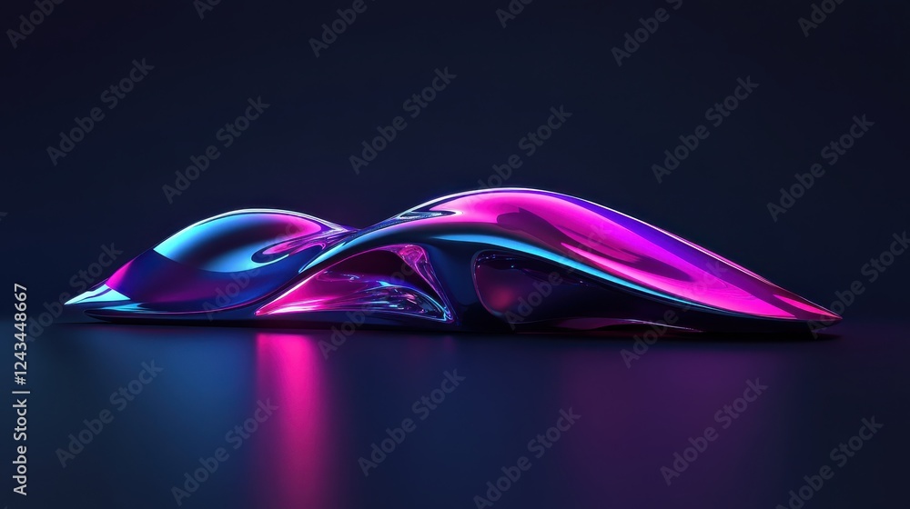 Poster futuristic chrome forms exhibit iridescent surfaces creating a captivating visual experience in an a