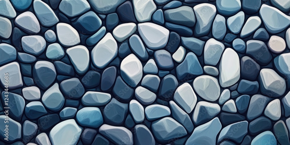 Poster pebble-texture pattern illustration showcasing various shades of blue stones arranged in an intricat