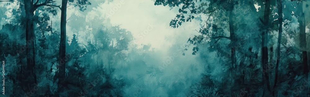 Poster Silhouette of a tranquil forest created with delicate pencil strokes capturing misty ambiance