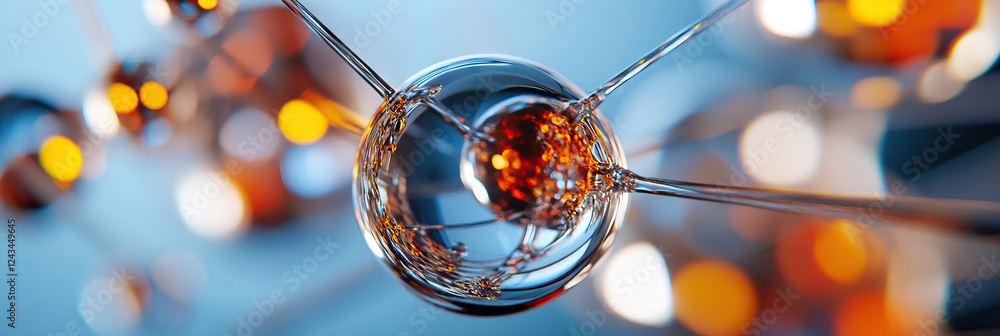Poster transparent sphere with internal element and attached tubes