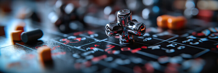 Metallic Game Piece on Board Game Surface