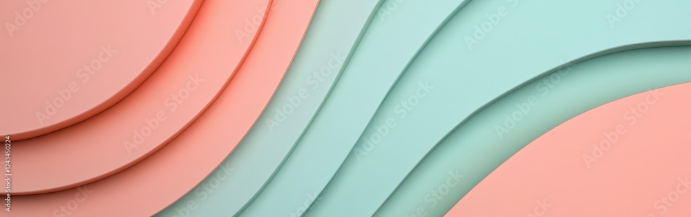 Poster elegant pastel mint and coral arcs create a fluid design for a modern aesthetic in interior spaces