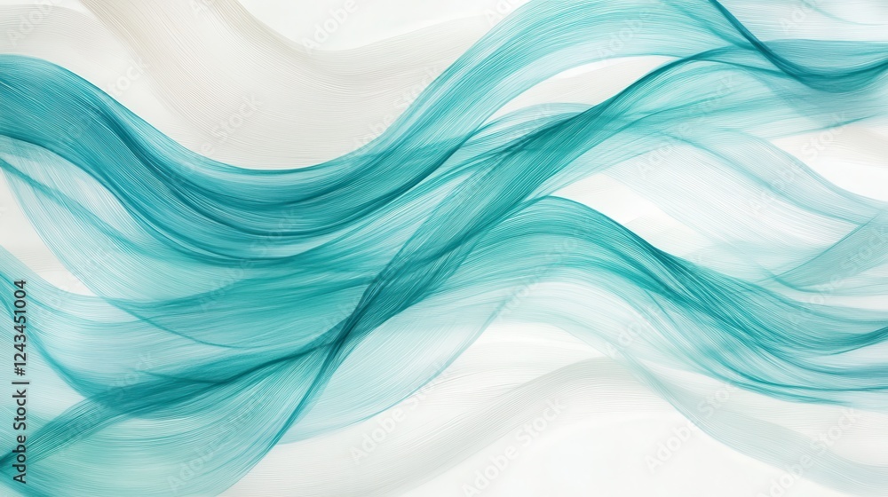 Poster delicate teal ribbons of pencil strokes creating an abstract flow on a soft background