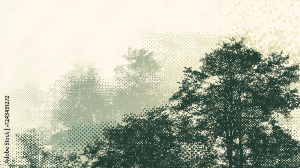 Poster deep forest green blending into soft muted tones creates an enchanting natural atmosphere for reflec
