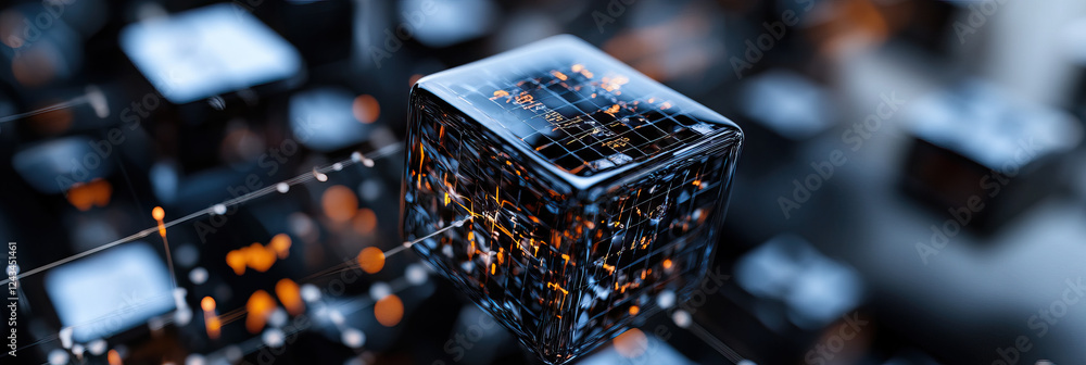 Poster transparent cube data network visualization