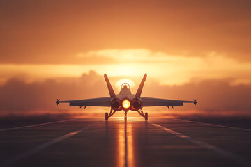 Jet Fighter Taking Off at Sunset: A Stunning View