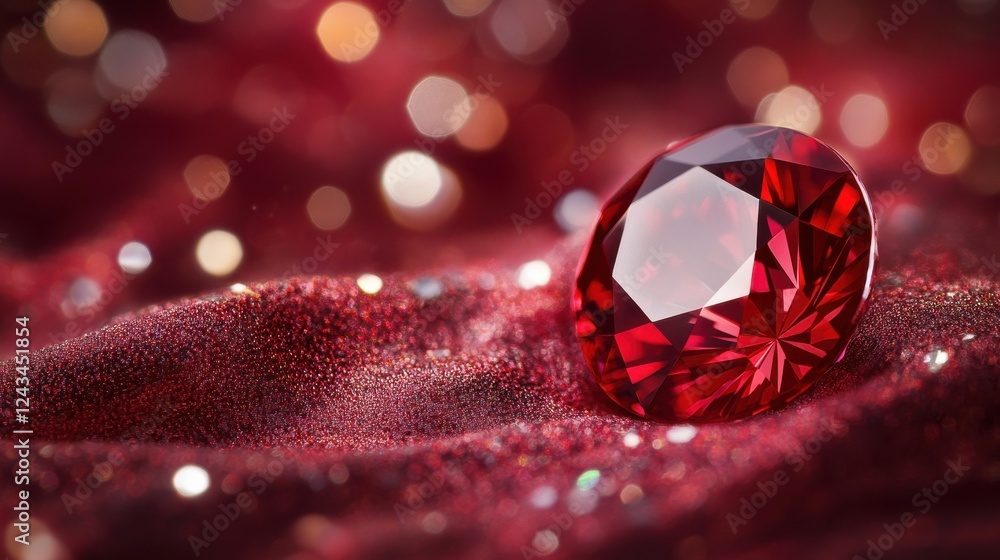 Leinwandbilder bold ruby red gem glistens atop soft silver fabric with sparkling highlights in a glimmering display