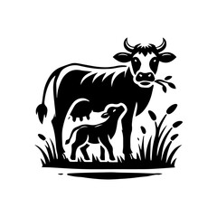cow eating grass logo design