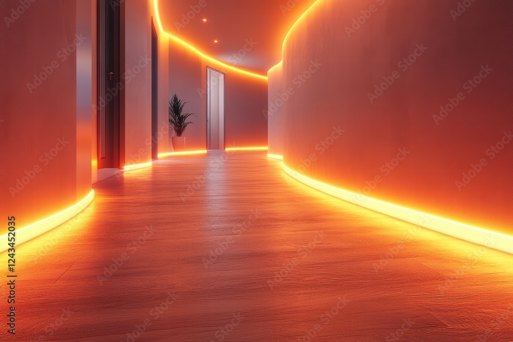 Aufkleber smooth matte background hallway illuminated by built-in led light creates a warm atmosphere