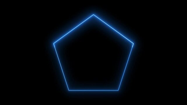 Glowing neon line Pentagon shape blue color animation, Pentagon line with transparent background, Drawing Pentagon shape, neon pentagon shape concept