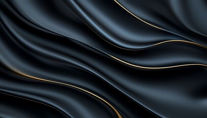 Obraz premium A captivating close-up image of smooth satin fabric, showcasing deep black tones and subtle golden lines weaving through the material, creating a luxurious and elegant visual appea