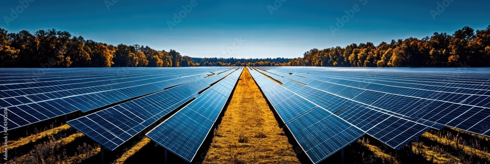 Aufkleber vast solar panel array in a green field captured by a drone on a clear day