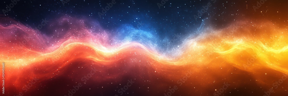 Poster colorful cosmic gradient background with nebula-like patterns and starry elements
