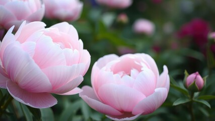 Fototapeta premium The gentle curves of a peony bloom in the garden, its soft hues a perfect springtime sight, blossom bloom, petal texture