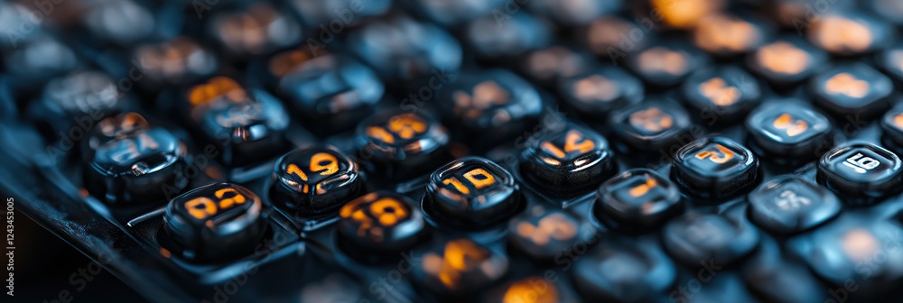 Aufkleber close-up of a dark numerical keypad with orange backlighting