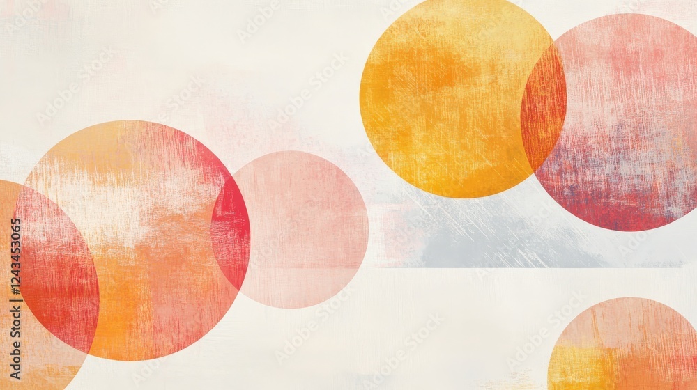 Poster abstract pencil strokes design featuring vibrant circles in warm hues on a textured background