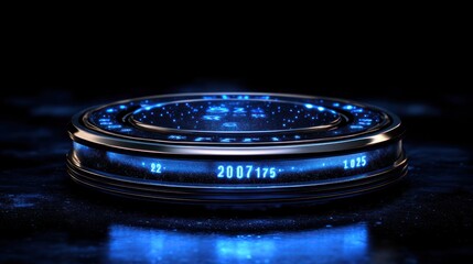 Futuristic circular platform with glowing blue digits
