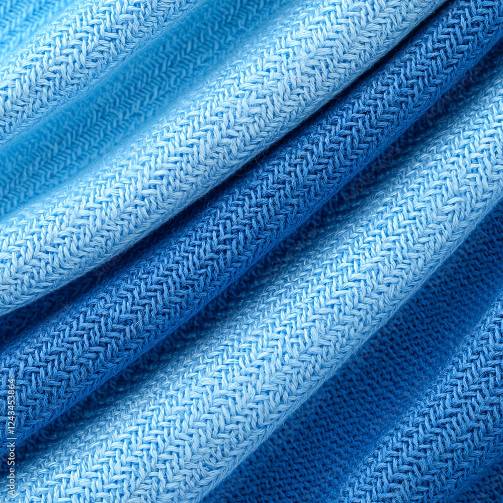 Poster a close-up of textured blue fabric, showcasing various shades ranging from light to dark. the intric
