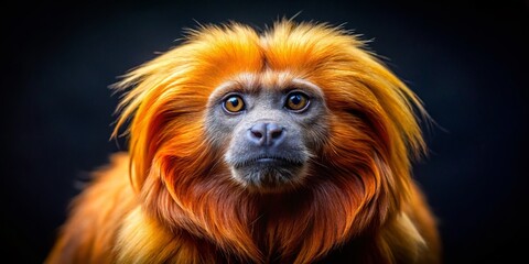 Obraz premium Golden Lion Tamarin Monkey Portrait, Dark Background, Wildlife Photography