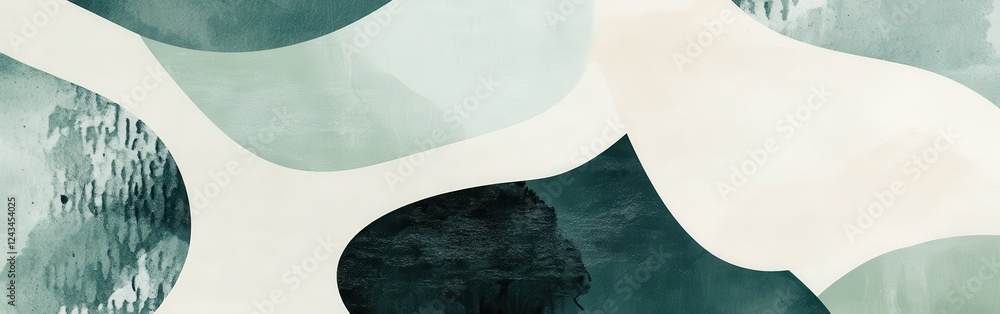 Poster abstract design featuring muted mint hues and organic shapes creating a soothing atmosphere in moder