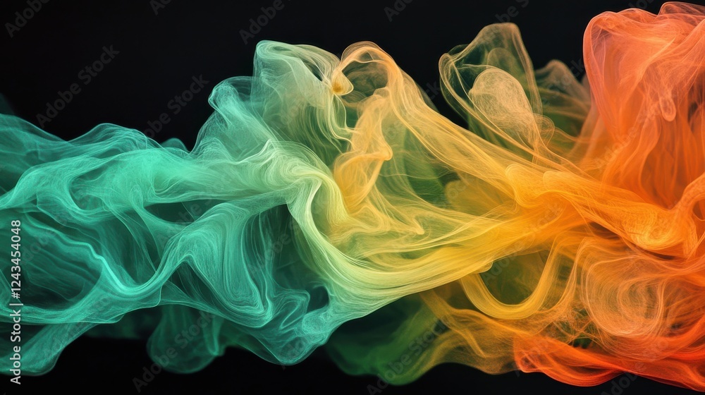 Aufkleber vibrant emerald green fluid shapes creating an abstract artistic expression with hints of orange ton