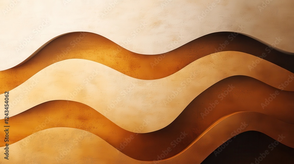 Fototapete abstract design featuring flowing amber tones in wavy patterns for modern artistic expression