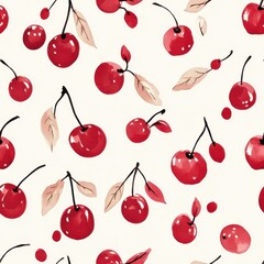 Whimsical watercolor doodle of colorful cherries against a light background with playful design elements