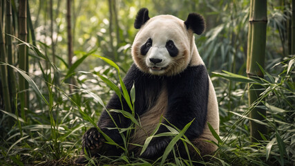 Gentle Giant: A Portrait of a Panda in Its Bamboo Forest Habitat