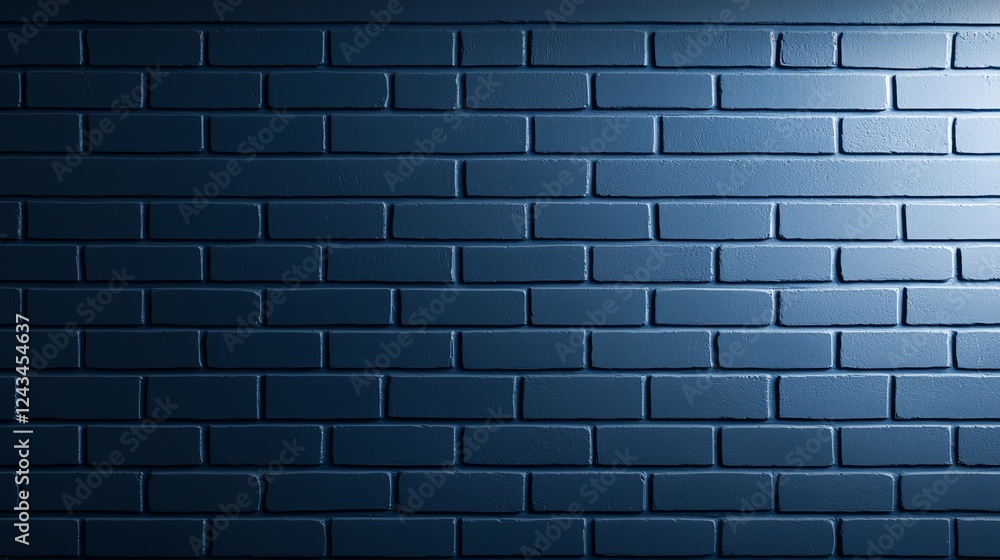 Poster a close-up view of a modern blue brick wall, showcasing the detailed texture and shadows that create